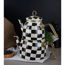 PremiumPort Damalı Çaydanlık Takımı, Şık ve Zarif Tasarım, Paslanmaz Çelik Set