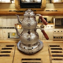 PremiumPort El Yapımı Bakır Çaydanlık, Osmanlı Ocaklı, Lale ve Çiçek Desenli Büyük Boy