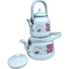 PremiumPort Pembe Gül Desenli Emaye Çaydanlık, Şık ve Dayanıklı Tasarım