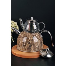 PremiumPort Mermer Desenli Çelik Cam Çaydanlık Takımı, Şık ve Dayanıklı Set