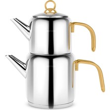 PremiumPort Midi Boy Indüksiyon Çaydanlık Takımı, Şık ve Dayanıklı Gold Renk