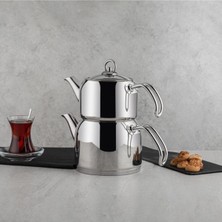 PremiumPort Paslanmaz Çelik Mini Çaydanlık Takımı 1.60/0.80 Lt Bordo