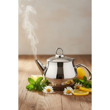 PremiumPort Paslanmaz Çelik 1l Metalik Küre Bitki Çayı Demliği