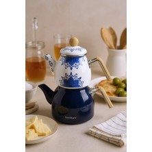 PremiumPort Bambu Kulplu Emaye Çaydanlık Takımı, Şık ve Dayanıklı Tasarım