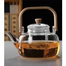 PremiumPort Bambu Saplı Cam Çay Demliği 1100 Ml, Bitki ve Bitki Çayı Için Mükemmel