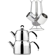 PremiumPort Paslanmaz Çelik Modern Ikili Çaydanlık ve Cezve Seti, Yeşil