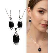 Keskin Gümüş Gümüş Lapis Lazuli Taşlı Damla Tasarım Kolye Küpe Kadın Set Doğum Günü Hediye