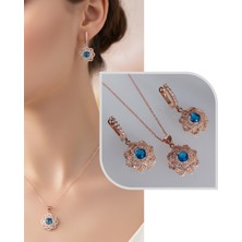 Keskin Gümüş 925 Ayar Gümüş Gold Çiçek Tasarım  Kolye Küpe  Klasik Kadın Set Doğum Günü Hediye Gelin Seti