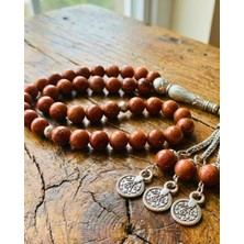 Sufi Tesbih Esans Ve Hediyelik Yıldız Taşı Tesbih (Goldstone) | Simli Kahverengi | Gümüş Kaplama Püsküllü | Hediyelik Doğal Taş
