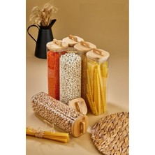 Özbience 3'lü Borosilikat Kare Cam Kavanoz Seti, Bambu Vakum Kapaklar