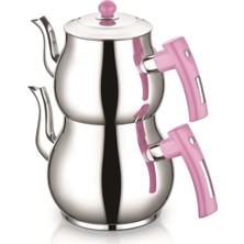 PremiumPort Inter Çelik Mercan Çaydanlık Takımı Aile Boyu Pembe, Şık ve Kullanışlıdır