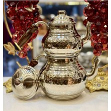 PremiumPort Bakır Çekiç Dövme Büyük Nikel Kaplama Çaydanlık