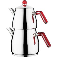 PremiumPort Piramit Jumbo Kırmızı Bakalit Kulp Çaydanlık, Şık ve Kullanışlı Tasarım