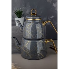 PremiumPort Gri Kırık Mermer Desenli Çaydanlık, Şık ve Dayanıklı Tasarım