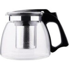 PremiumPort 0.7 Lt Siyah Cam Demlik, Çelik Süzgeçli, Isıya Dayanıklı, Bitki Çayı Demliği