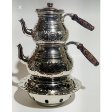 PremiumPort Beyaz Bakır Çaydanlık Takımı, 4-6 Kişilik, Arslan Ayak, Ocaklı