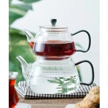 PremiumPort Şeffaf Cam Çaydanlık 1000 ml ve 600 ml Seti, Şık ve Kullanışlı Tasarım