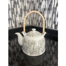 PremiumPort Doğal Hasır Saplı Porselen Bitki Çayı Demliği, Şık ve Sağlıklı Kullanım