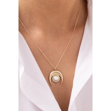 Mistik Ay Taşlı 14 Ayar Altın Kolye