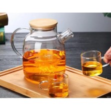 PremiumPort 1500ML Bambu Kapaklı Isıya Dayanıklı Cam Bitki Çayı Demliği
