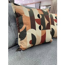 Nivemes Home Nıvemeshome Geometrik Yeşil- Kahve  Desenli 45X45 Kırlent Kılıfı