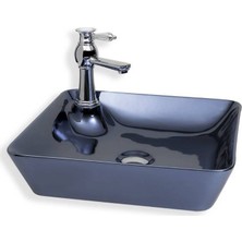 Lena - Tezgah Üstü Porselen Lavabo Metalik Lacivert - E-4620L