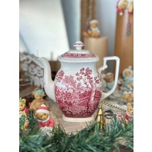 PremiumPort Kırmızı Porselen Büyük Boy Antika Çay Kahve Demliği 1600 ml