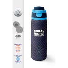 Coral High Lacivert Çizgi Desenli Pipetli ve Direkt Içim Çelik Termos 800 ml 38564
