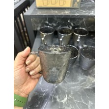 PremiumPort Gri 6'lı Buğulu Kulplu Çay ve Kahve Fincan Seti