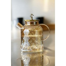 PremiumPort Şık Borosilikat Cam Amber Demlik ve Sürahi Seti 1800 ml