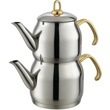PremiumPort Paslanmaz Çelik 4l Demlik Çaydanlık Altın Renkli Kulplu ve Süzgeçli