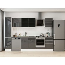 Alvinka 300X210 cm High Gloss Mutfak Dolabı MB-E90B40S50-3 Antrasit - Mdf