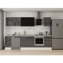 Alvinka 300X210 cm High Gloss Mutfak Dolabı M-E90S40S50-3 Antrasit - Mdf
