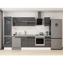 Alvinka 300X210 cm High Gloss Mutfak Dolabı MB-E90B50S40-2 Antrasit - Suntalam