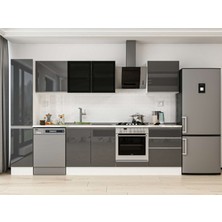 Alvinka 300X210 cm High Gloss Mutfak Dolabı MB-E80B40S60-3 Antrasit - Suntalam