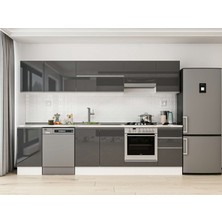 Alvinka 300X210 cm High Gloss Mutfak Dolabı M-E90S45S45-1 Antrasit - Suntalam