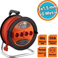 Nzb Seyyar Plastik Makaralı 3x1.5 mm 50 Metre Cca Kablo 4 Prizli Uzatma Kablosu Alüminyum Alaşım Kablosu