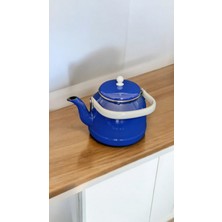 PremiumPort Lacivert Emaye Çaydanlık, 2 Litre Bitki Çayı Demliği, Üstten Tutmalı