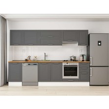 Alvinka 300X210 cm Klasik Mebran Mutfak Dolabı M-E90S50S40-1 Antrasit - Suntalam