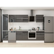 Alvinka 300X210 cm High Gloss Mutfak Dolabı MB-E80B40S60-2 Antrasit - Suntalam