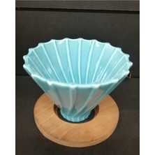 PremiumPort Ahşap Stantlı Cam Kahve Demleme Seti, V60 Dripper ile Mavi Renk