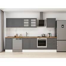Alvinka 300X210 cm Klasik Mebran Mutfak Dolabı M-E80S40S60-3 Antrasit - Mdf
