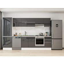 Alvinka 305X210 cm High Gloss Mutfak Dolabı MB-E80B60S45-1 Antrasit - Mdf