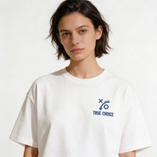 Dune Clothings True Choice Oversize Pamuklu 3 Iplik Şardonsuz Baskılı Beyaz T-Şhirt