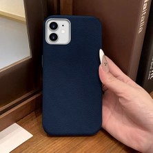 Ucuc iPhone 12/12 Pro Uyumlu Mavi Deri Dokulu Silikon Kamerayı Korur Şok Emici Kılıf