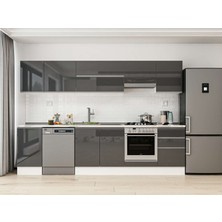 Alvinka 305X210 cm High Gloss Mutfak Dolabı M-E90S45S50-1 Antrasit - Mdf