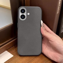 Ucuc iPhone 16 Uyumlu Gri Deri Dokulu Silikon Kamerayı Korur Şok Emici Kılıf
