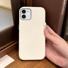Ucuc iPhone 12/12 Pro Uyumlu Beyaz Deri Dokulu Silikon Kamerayı Korur Şok Emici Kılıf