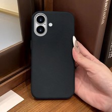 Ucuc iPhone 16 Uyumlu Siyah Deri Dokulu Silikon Kamerayı Korur Şok Emici Kılıf