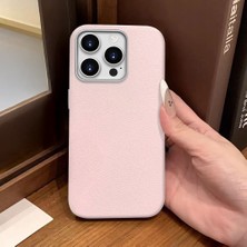 Ucuc iPhone 16 Pro Uyumlu Pembe Deri Dokulu Silikon Kamerayı Korur Şok Emici Kılıf